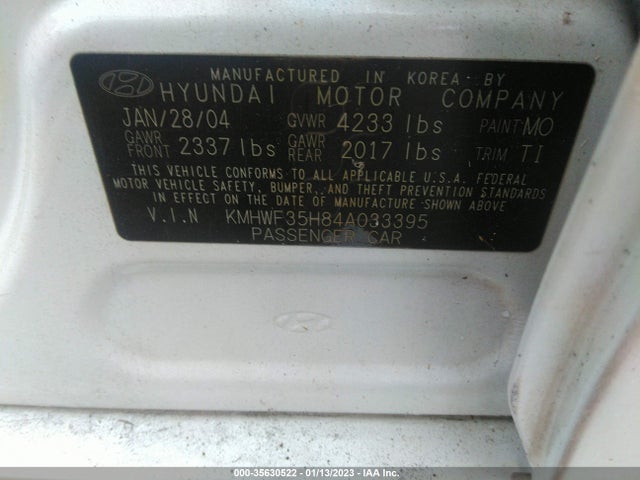 2004 HYUNDAI SONATA GLS VIN: KMHWF35H84A033395