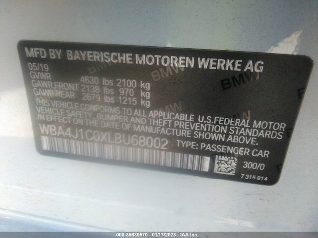 BMW 4 Series 2020 WBA4J1C0XLBU68002 Image 10