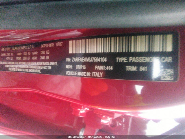 ZARFAEAV6J7564104 Alfa Romeo GIULIA QUADRIFOGLIO