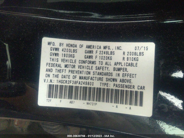 Honda ACCORD SEDAN 2015 1HGCR2F38FA249800 Image 10