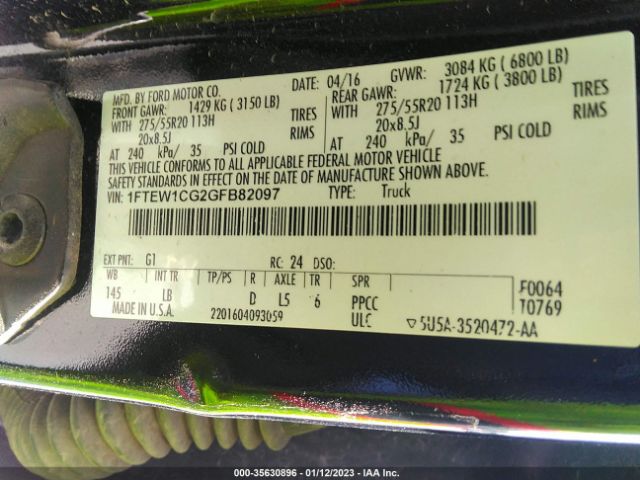 1FTEW1CG2GFB82097 Ford F-150 Xl/lariat