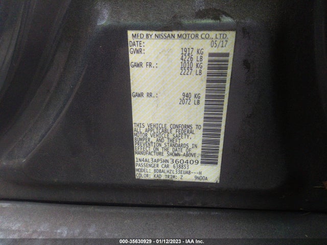 Nissan Altima 2.5 Sr 2017 1N4AL3AP5HN360409 Image 9