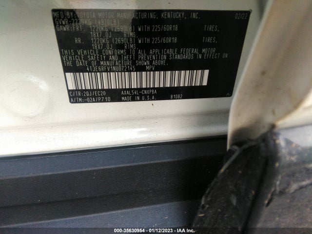 2022 Toyota RAV4, VIN: 4T3E6RFV1NU072145