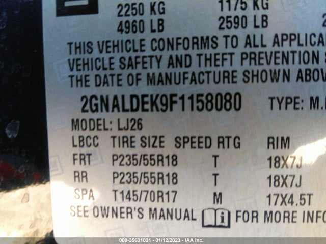 Chevrolet Equinox Ltz 2015 2GNALDEK9F1158080 Image 9
