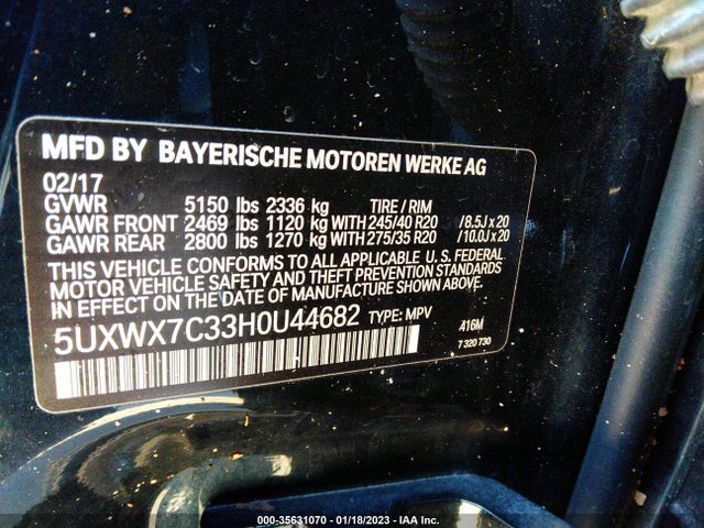 2017 BMW X3, VIN: 5UXWX7C33H0U44682