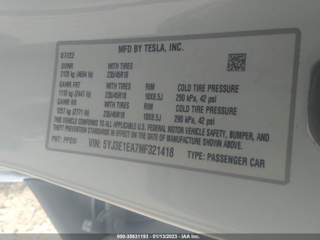Tesla MODEL 3 2022 5YJ3E1EA7NF321418 Image 10