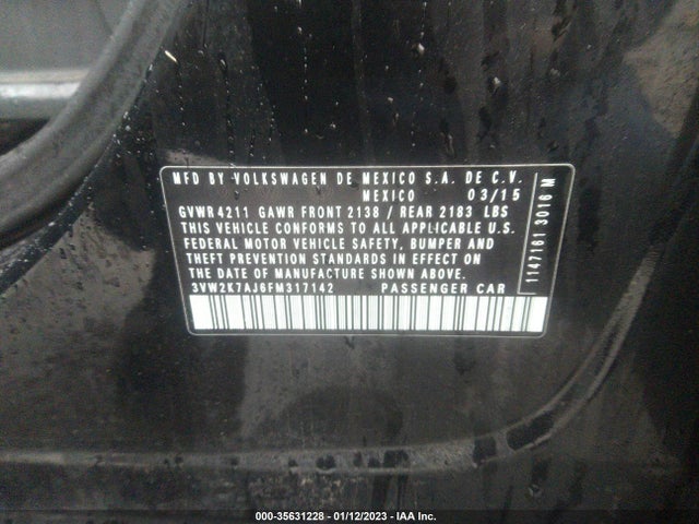 2015 Volkswagen Jetta, VIN: 3VW2K7AJ6FM317142