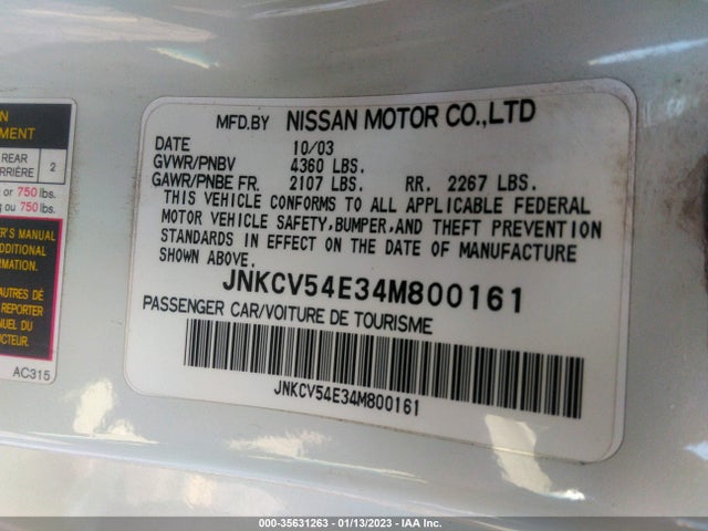 Aukcja sprzedaży 2004 Infiniti G35 Coupe W/leather, vin: JNKCV54E34M800161, numer aukcji: 35631263