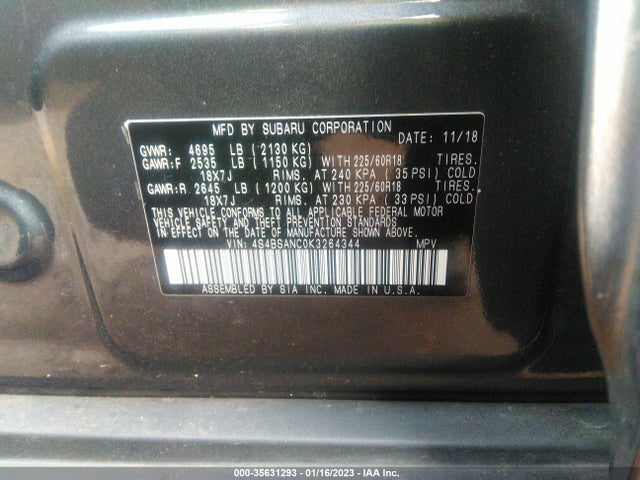 2019 Subaru Outback, VIN: 4S4BSANC0K3264344