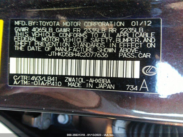 Lexus CT 200H 2012 JTHKD5BH4C2077636 Image 10
