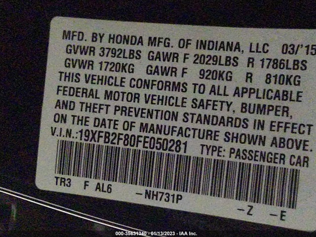 Honda Civic Sedan Ex 2015 19XFB2F80FE050281 Image 9