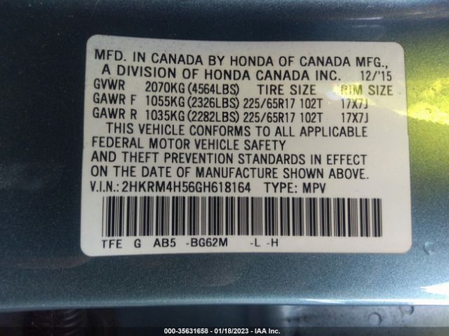 2HKRM4H56GH618164 Honda CR-V EX