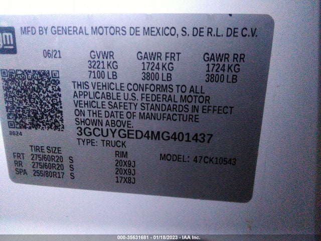 2021 Chevrolet Silverado 1500, VIN: 3GCUYGED4MG401437