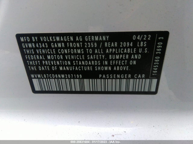 2022 Volkswagen Golf GTI, VIN: WVWL87CD6NW207199