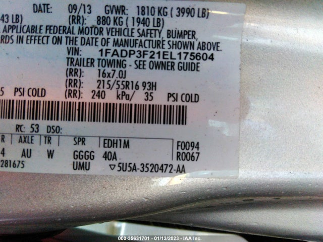 Ford FOCUS SE 2014 1FADP3F21EL175604 Image 9