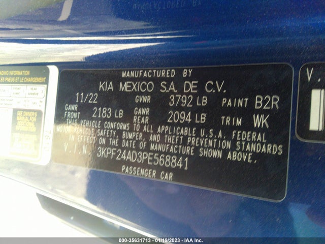 35631713 :رقم المزاد ، 3KPF24AD3PE568841 vin ، 2023 Kia Forte Lxs مزاد بيع