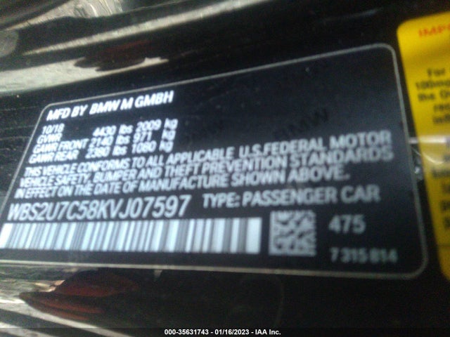 2019 BMW M2, VIN: WBS2U7C58KVJ07597