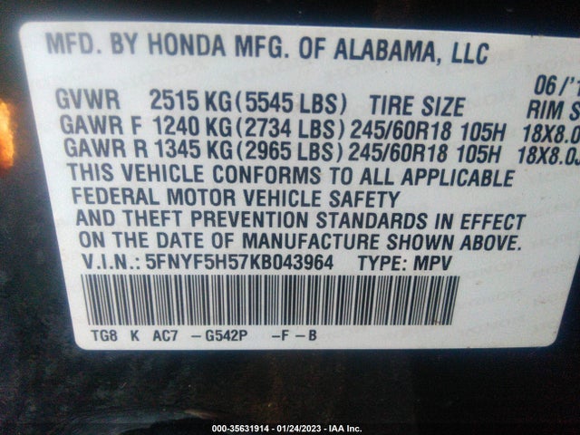 Honda Pilot 2019 5FNYF5H57KB043964 Image 10