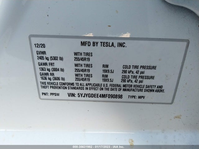5YJYGDEE4MF090898 Tesla Model Y Long Range