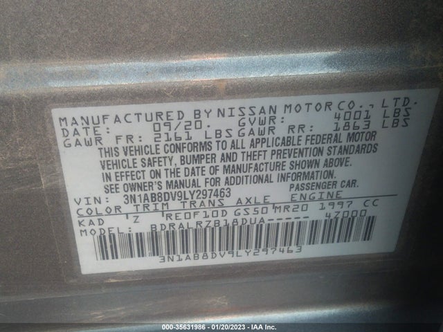 2020 NISSAN SENTRA SR VIN: 3N1AB8DV9LY297463