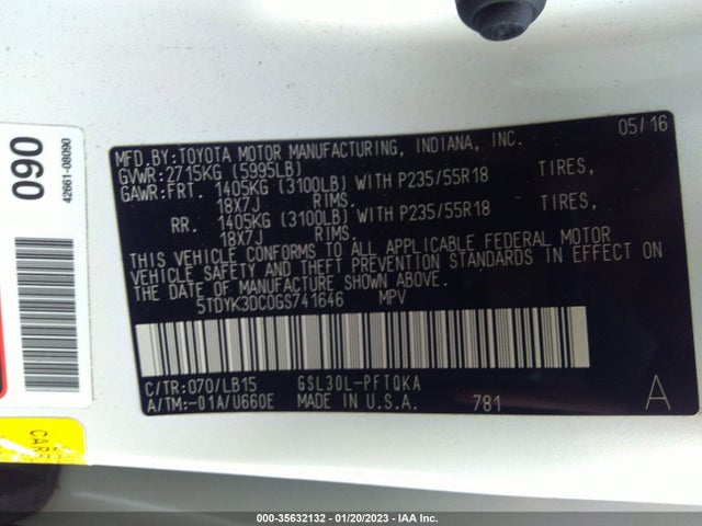2016 Toyota Sienna, VIN: 5TDYK3DC0GS741646