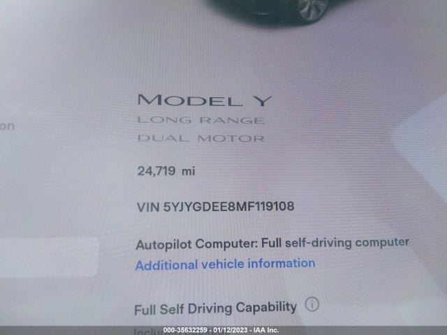 5YJYGDEE8MF119108 Tesla Model Y Long Range