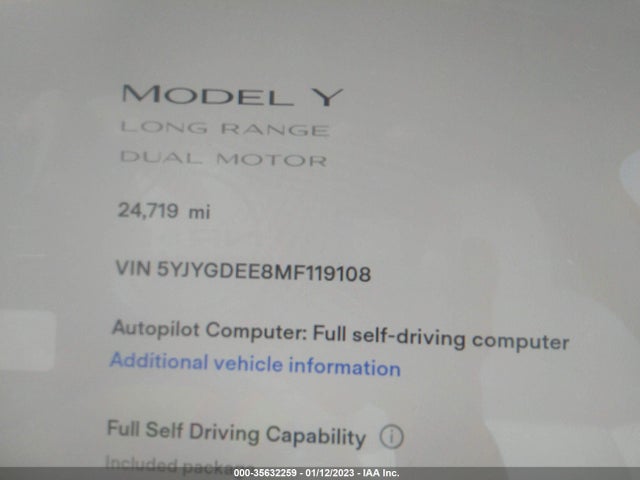 5YJYGDEE8MF119108 Tesla Model Y Long Range