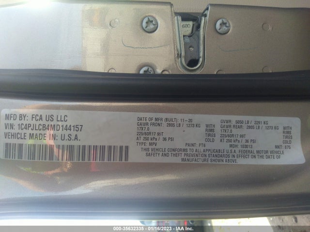 2021 Jeep Cherokee, VIN: 1C4PJLCB4MD144157