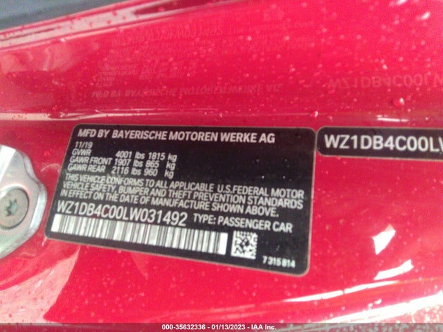 2020 Toyota Supra, VIN: WZ1DB4C00LW031492