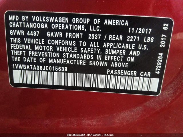 Volkswagen Passat 2.0t Se 2018 1VWBA7A36JC015638 Image 11