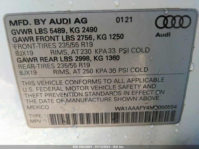 2021 Audi Q5, VIN: WA1AAAFY4M2050554