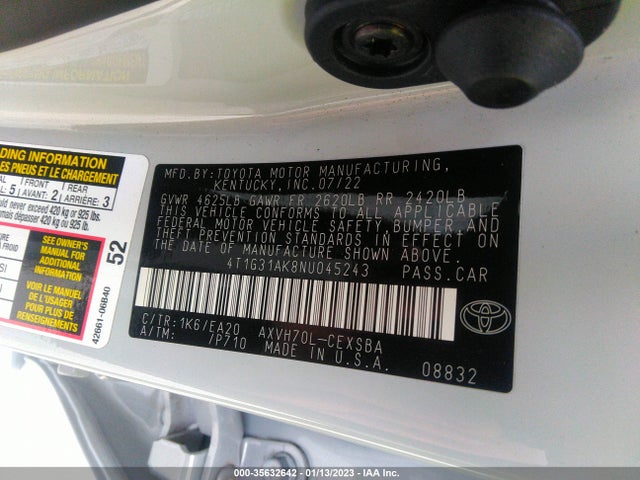 2022 Toyota Camry, VIN: 4T1G31AK8NU045243