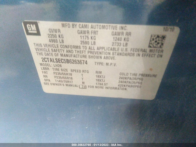 2011 GMC TERRAIN SLE-2 VIN: 2CTALSEC5B6263674