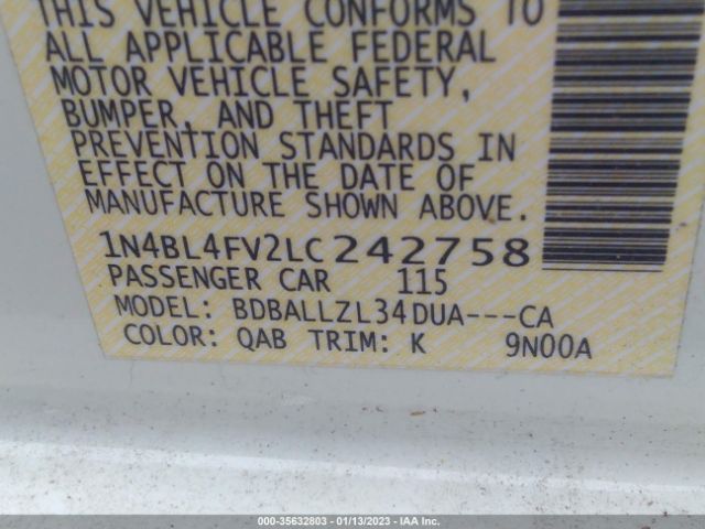 1N4BL4FV2LC242758 Nissan Altima 2.5 Platinum