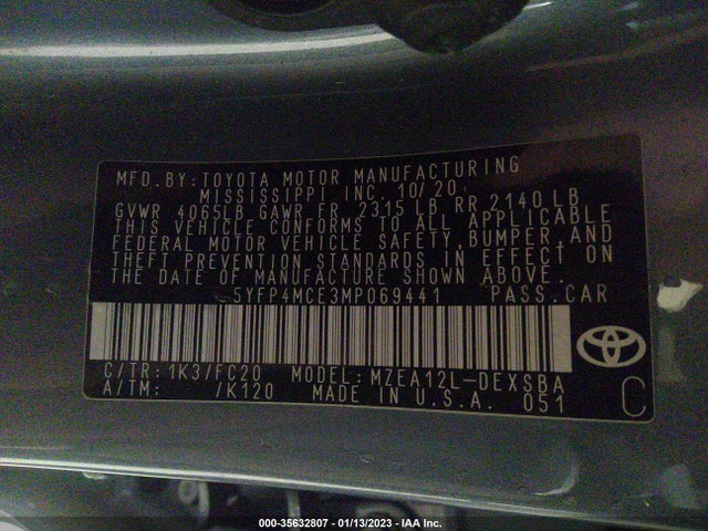 2021 TOYOTA COROLLA SE/APEX SE VIN: 5YFP4MCE3MP069441