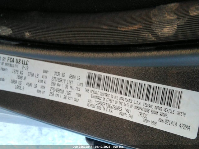 2019 Ram 1500, VIN: 1C6RREFT3KN786093