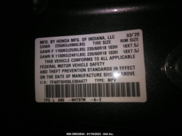 2020 Honda CR-V, VIN: 7FART6H59LE004477