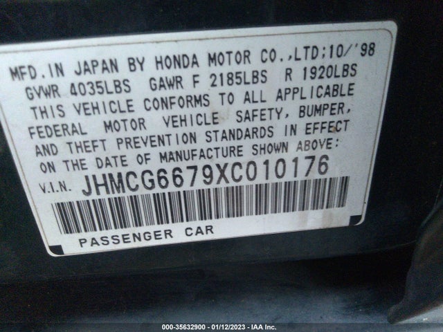 1999 HONDA ACCORD SDN EX VIN: JHMCG6679XC010176