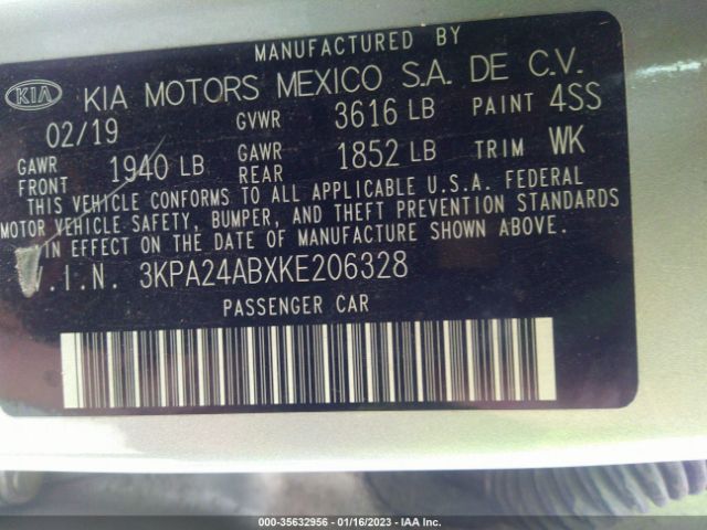3KPA24ABXKE206328 KIA RIO S