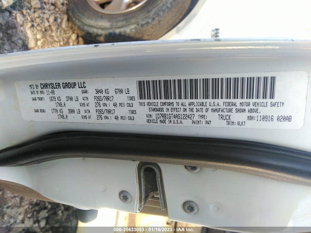 2010 DODGE RAM 1500 LARAMIE VIN: 1D7RB1GT4AS122427