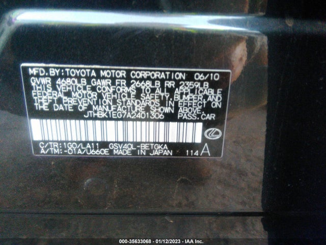 Lexus ES 350 2010 JTHBK1EG7A2401306 Image 10