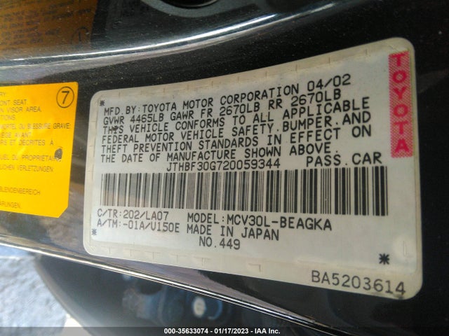 JTHBF30G720059344 Lexus ES 300