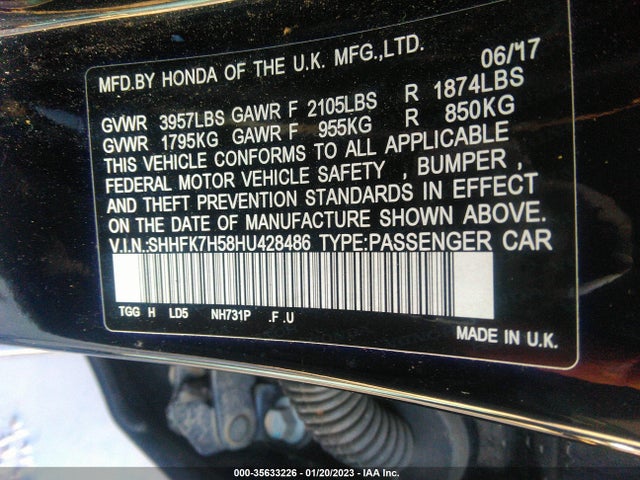 Honda Civic Hatchback Ex 2017 SHHFK7H58HU428486 Image 11