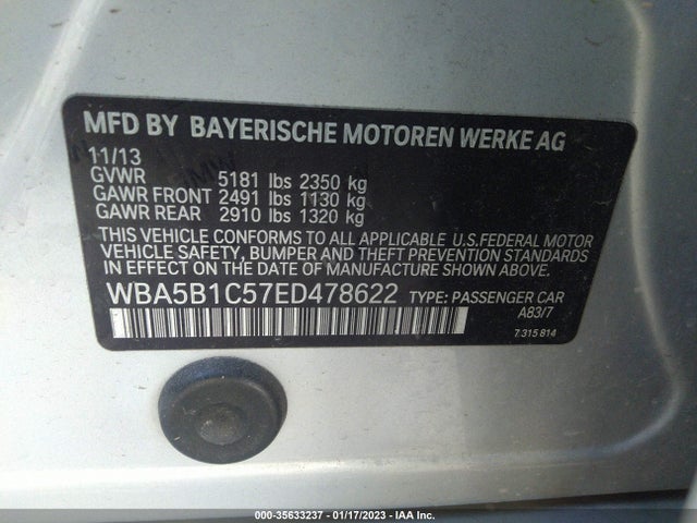 BMW 5 Series 535i 2014 WBA5B1C57ED478622 Image 9