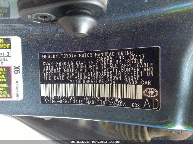 Toyota Corolla 2014 2T1BURHE5EC048124 Image 10