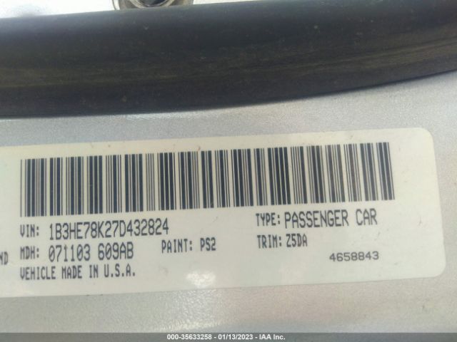 2007 DODGE CALIBER R/T VIN: 1B3HE78K27D432824