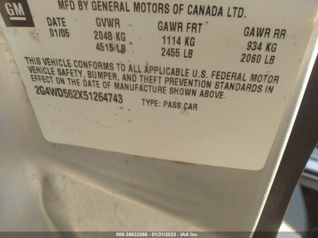 2005 BUICK LACROSSE CXL VIN: 2G4WD562X51264743
