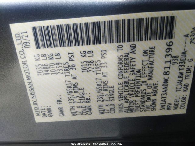 5N1AT3AA0MC811396 Nissan ROGUE S