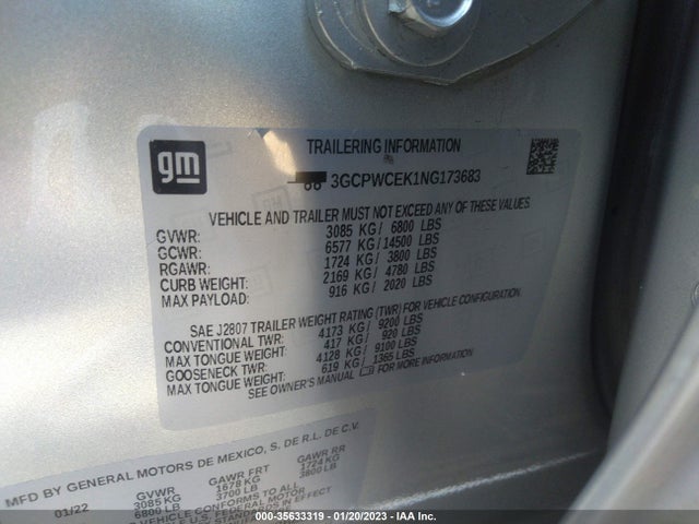2022 Chevrolet Silverado 1500, VIN: 3GCPWCEK1NG173683