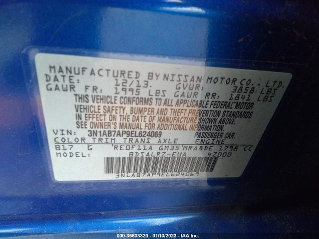 2014 NISSAN SENTRA SR VIN: 3N1AB7AP9EL624069